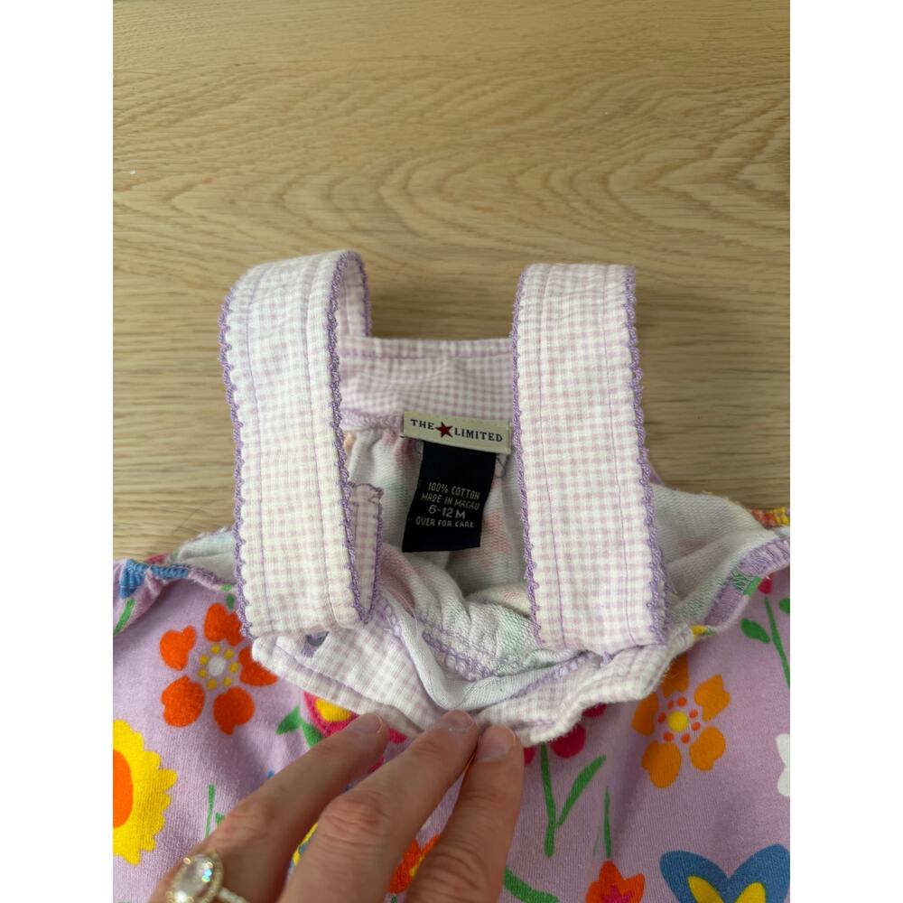 The Limited Vintage 90s Retro Purple Floral Romper with Gingham Trim - Picture 4 of 5